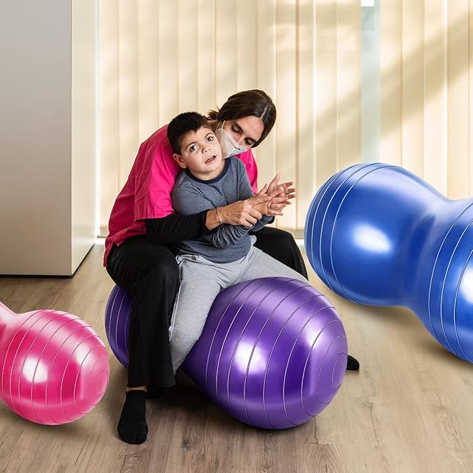 Jexine Peanut Ball for Kids Therapy - 3-Piece Anti-Burst Set, Yoga Balance Exercise Ball for Pregnancy & Home Gym, Includes 1 Pump & 3 Size Options