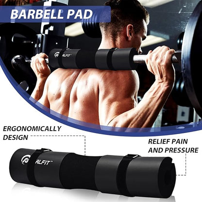 Barbell Pad Set for Squats, Lunges and Hip Thrusts, Neck & Shoulder Protective Pad, Standard Olympic Bars with 2 Gym Ankle Straps, Hip Resistance Band, Barbell Pad, Carry Bag