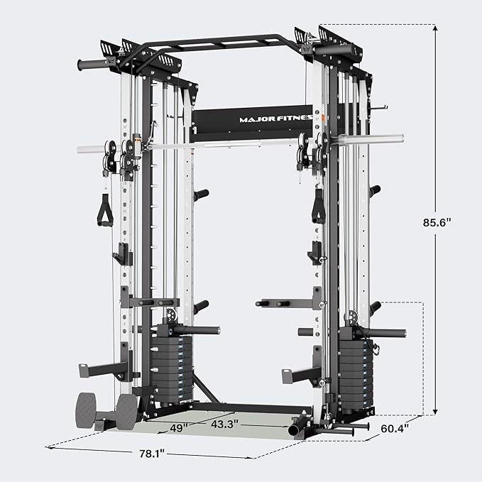 Major Fitness Drone MAX V Smith Machine with Weight Stacks, All-in-One Home Gym Squat Rack--2500LB Capacity, Dual LAT Pull-Down Systems & Cable Crossover Machine, Heavy-Duty Full-Body Workout Machine