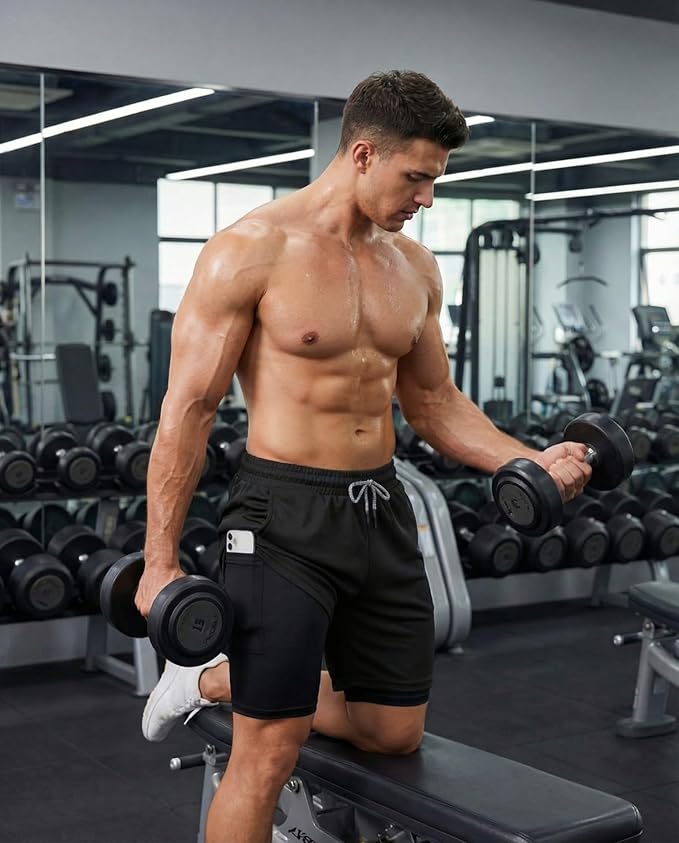 Sureio 3 Pcs Men's 2 in 1 Gym Workout Running Shorts 7 Inch Quick Dry Lightweight Athletic Short with Liner Pocket Towel Loop