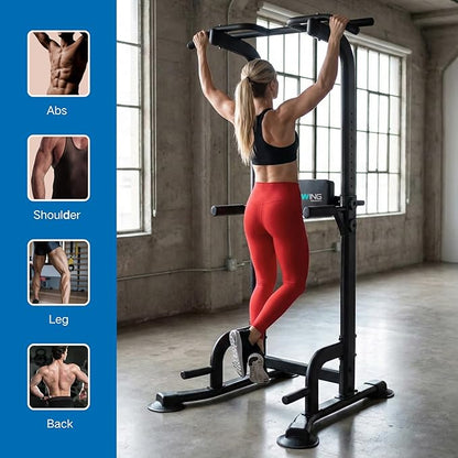 BARWING Pull Up Bar Station, Power Tower, Dip Station with 3D Backrest, Multi-Function Strength Training Stand Rack, Adjustable Height Dip Bar for Home Gym Workout Stand Fitness Exercise Equipment