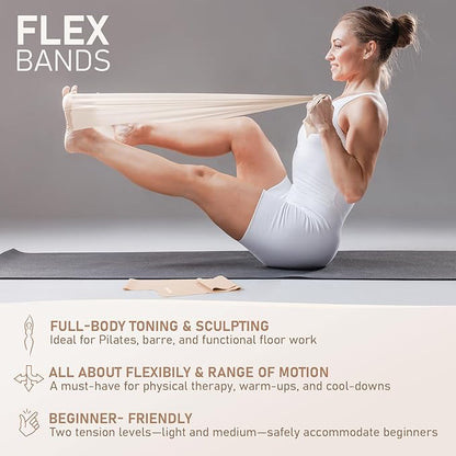 Pilates Kit, 15-Inch Pilates Ring with 1x Core Ball, 3X Resistant Loops and 2X Flex Bands, Home Pilates Equipment Set and Mat Pilates Essential Kit