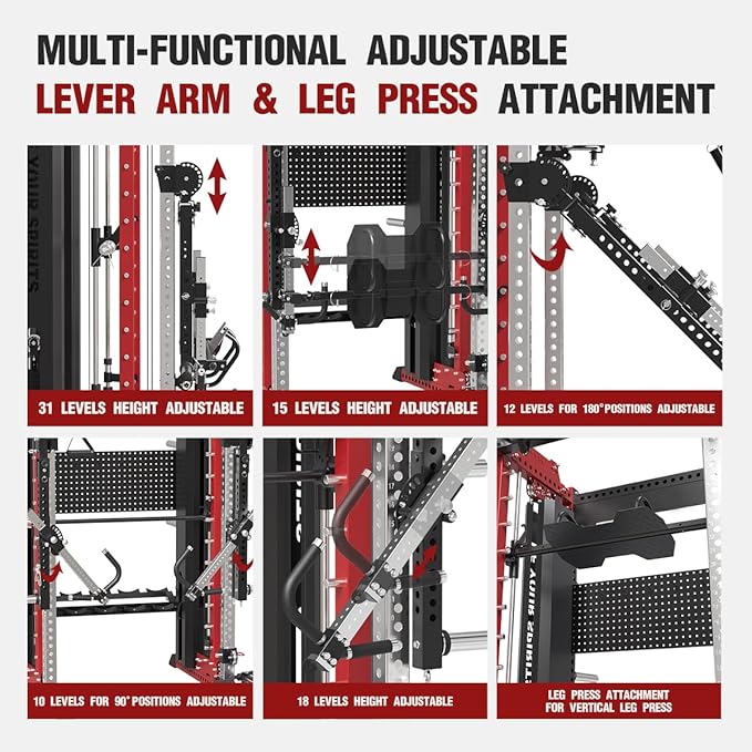 FAGUS Commercial Smithe Machine with Dual Weight Stacks, Power Cage Squat Rack with Lever Arm & Leg Press Attachment, Multi-Function Linear Bearing Cable Crossover Machine for Home Gym