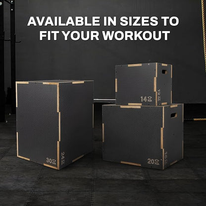 Signature Fitness 3 in 1 Non-Slip Wooden Plyo Box Jump Exercise Platform, Plyometric Workout Equipment for Home Gym, Training Step Box, Gray, Multiple Sizes