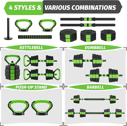 Adjustable Weight Set 44/88Lbs, 4-in-1 Dumbbell Set and Barbell Weight Set for Home Gym, Converts to Kettlebell & Push-Up Stand, Free Weights Dumbbells Set for Men & Women Full Body Workout