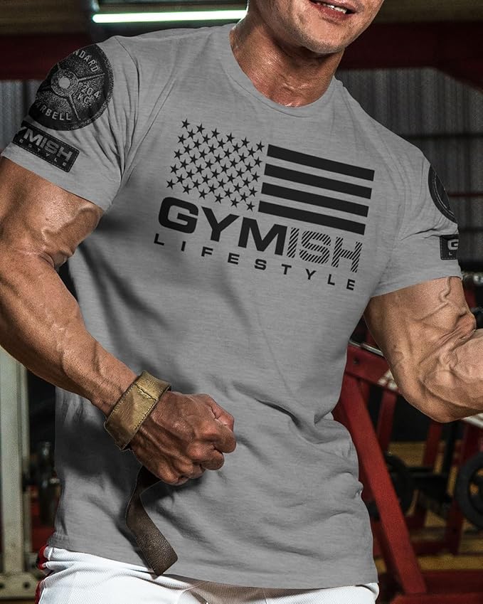 Gymish American Flag Graphic Fitness Tank, Sleeveless Bodybuilding Athletic Tank Top