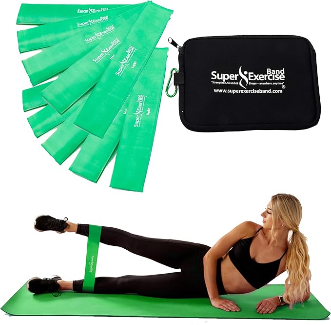 USA 14" x 3" Extra Long Latex Free Mini Loop Bands in 3, 5, 10 Pack Sets. 10 Strengths for Resistance Training, Stretching, Yoga, Toning. Plus an Exclusive iPhone App and E-Book.