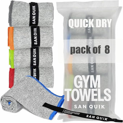 Microfiber Gym Towels 8 Pack, Quick Dry Silver ION Odor-Free Sweat Towel for Gym Women Super Absorbent Fast Drying for Workout, Yoga, Running, Hiking, Travel（Bright Color,16x31.5Inch ）