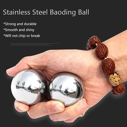 Stainless Steel Baoding Balls Set,1.57 Inches Chinese Health Balls, Metal Stress Relief Hand Massage Balls No Chime for Hand Exercise, Hands Therapy