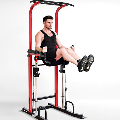 Dland Power Tower Dip Station Pull Up Bar Exercise Tower, Multifunctional Adjustable Height Training Equipment for Home Gym, Free Standing Assisted Fitness Workout Pullup Rack Station Machine