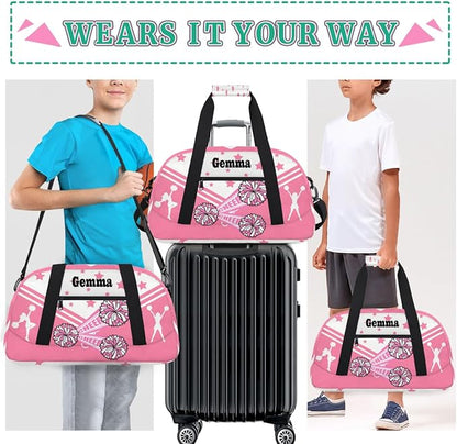 Personalized Sports Cheer Duffel Bag, Custom Sport Gym Bag Large Compartment Cheerleaders Dance Bag Weekender Bags Travel Training Bag for men, Pink CHEER with Stars