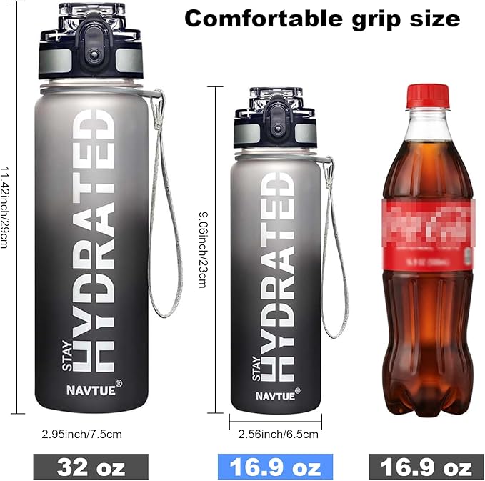Water Bottle, 16oz Sports Water Bottles with Time Marker Wide Mouth, Motivational and Leakproof Drink Bottle, BPA Free Tritan with Carry Strap for Gym Fitness Outdoor(1 Bottle)