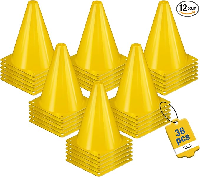36pcs Cones 7 Inch Soccer Cones and Plastic Traffic Cones, Durable Cones for Sports Training, Ideal for Soccer, Basketball, Football, Skating, and Agility Drills Practice