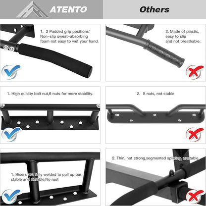 ATENTO Pull Up Bar, Chin Up Bars Ceiling Mount, Workout for Home Gym, Beam, Crossfit - Heavy-Duty, Foam Grip, Easy installation