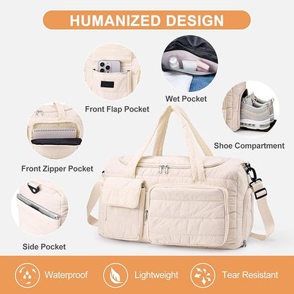 Small Gym Bag for Women, Travel Duffle Bag Carry On Weekender Bag with Shoe Compartment