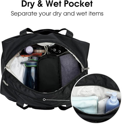 Ceneda 20" Gym Bag for Women with Wet Pocket & Shoe Compartment, Lightweight Duffel Waterproof Carry On Duffle for Travel, Yoga, Overnight (Black)