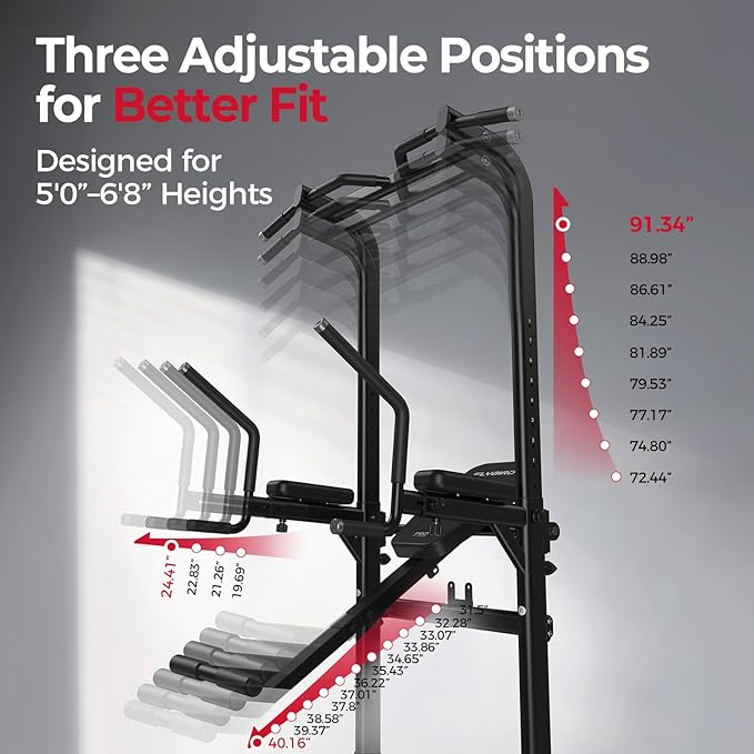 FLYBIRD Power Tower Pull Up Bar Station, Heavy Duty Dip Station with Adjustable Height, Multi-Function Pull Up Station for Home Gym Strength & Ab Workout, 800 LBS Capacity | FED Fitness