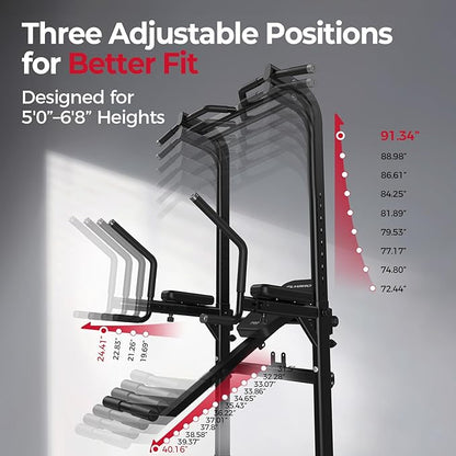 FLYBIRD Power Tower Pull Up Bar Station, Heavy Duty Dip Station with Adjustable Height, Multi-Function Pull Up Station for Home Gym Strength & Ab Workout, 800 LBS Capacity | FED Fitness