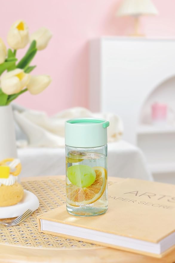9 oz Tritan Colored Water Bottle,Infuser Small Water Bottle,Lightweight,Resuable,Leak Proof,Wide Opening,Cute and Clear(Light Green)