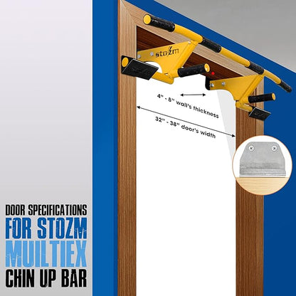 STOZM MultiEx Chin Up Bar – Doorway Chin Up Bar with Multiple Color Options, Push Up Capability, TPE-Protected Grip Positions, Smart Locking Mechanism and 450lbs Weight Capacity