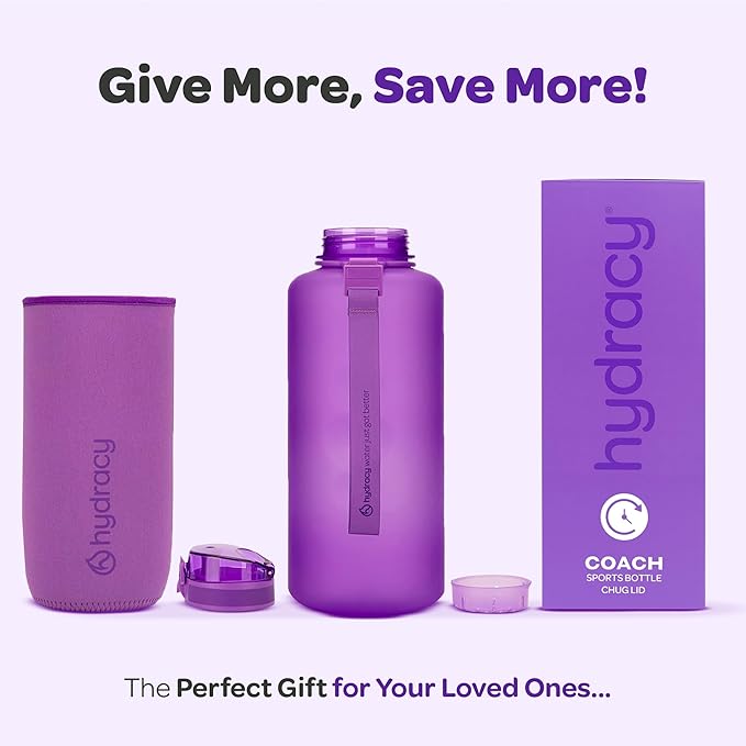 Hydracy Water Bottle with Time Marker -Large BPA Free Water Bottle & No Sweat Sleeve -Leak Proof Gym Bottle with Fruit Infuser Strainer & Times to Drink -Ideal for Fitness Sports & Outdoors