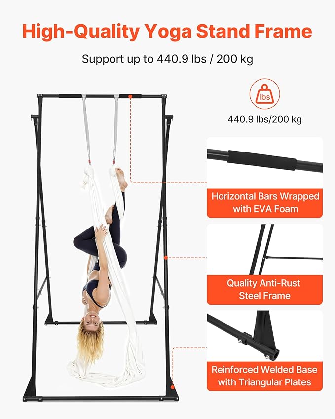 VEVOR Yoga Stand Frame, Max 441-551 lbs Load Swing Stand, Triangular Structure Aerial Rig, Aerial Silk Stands with Yoga Hammock, Standard & Height-Adjustable Version