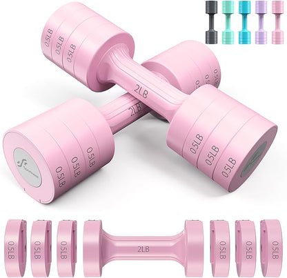 Sportneer Adjustable Dumbbells Hand Weights Set: 5 lb Dumbbell Set of 2 Each 2lb 3lb 4lb 5lb Free Weights Fast Adjust Weight 4 In 1 Weights Dumbbells Set for Women Men Home Gym Exercise Training