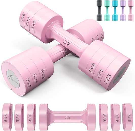 Sportneer Adjustable Dumbbells Hand Weights Set: 5 lb Dumbbell Set of 2 Each 2lb 3lb 4lb 5lb Free Weights Fast Adjust Weight 4 In 1 Weights Dumbbells Set for Women Men Home Gym Exercise Training