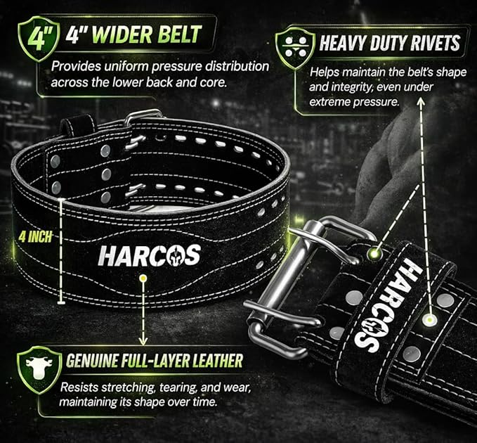 Harcos USPA/IPL Competition Approved 8mm Leather Weightlifting Belt for Men and Women - Heavy Duty Gym Belt for Lifting, Squats, Deadlifts, Powerlifting, Back Support IPF for Fitness Workout