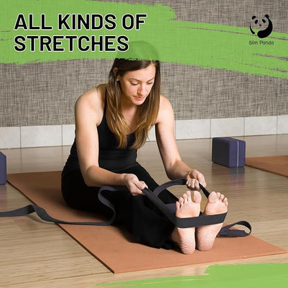 Slim Panda Yoga Strap for Stretching,Cotton Yoga Strap with Adjustable D-Ring Buckle,Non-Elastic Yoga Belt for Pilates,Gym Workouts,Physical Therapy,Improve Flexibility
