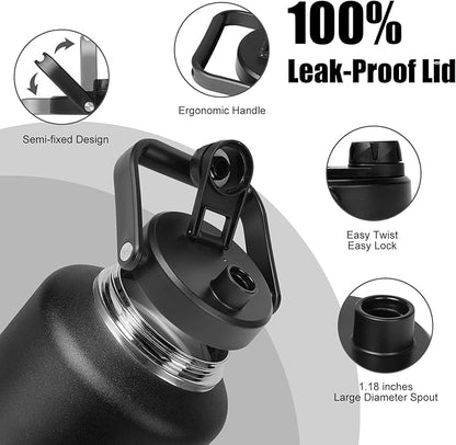 1.5 Gallon Water Jug with Wide Mouth, 192oz Insulated Water Bottle Keep Cold24h&Hot12h, Comes with Ergonomic Handle, Two Double Walled 16oz 18/8 Stainless Steel Cups Thermo Canteen Mug