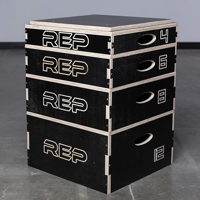 Rep Wooden Plyo Box | Stackable Jump Platforms for Home Gym Workouts | Multiple Height Options from 4, 6.8 and 12" Exercise Step Up Boxes for CrossFit & Plyometric Training | Durable Fitness Equipment