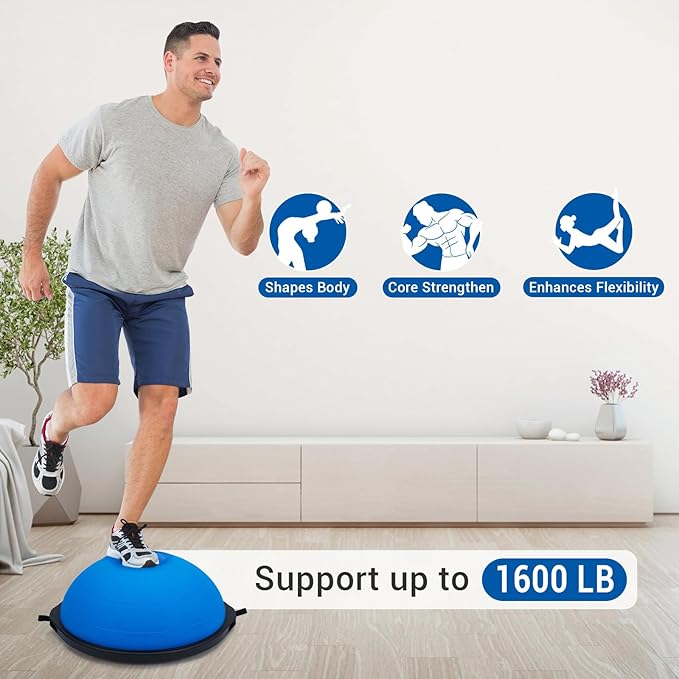 Half Balance Ball Trainer Textured Non-Slip Base for Unshakeable Stability, Includes 2 Resistance Bands + Pump & Bonus Ball - Ultimate Home Gym & Therapy Powerhouse for Every Athlete