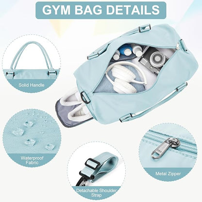 Gym Bag for Women with Shoes Compartment,Small Travel Duffel Bag with Toiletry Bags Sport Tote Overnight Weekender Carry on Personal Item Bags for Airlines Ligh Blue
