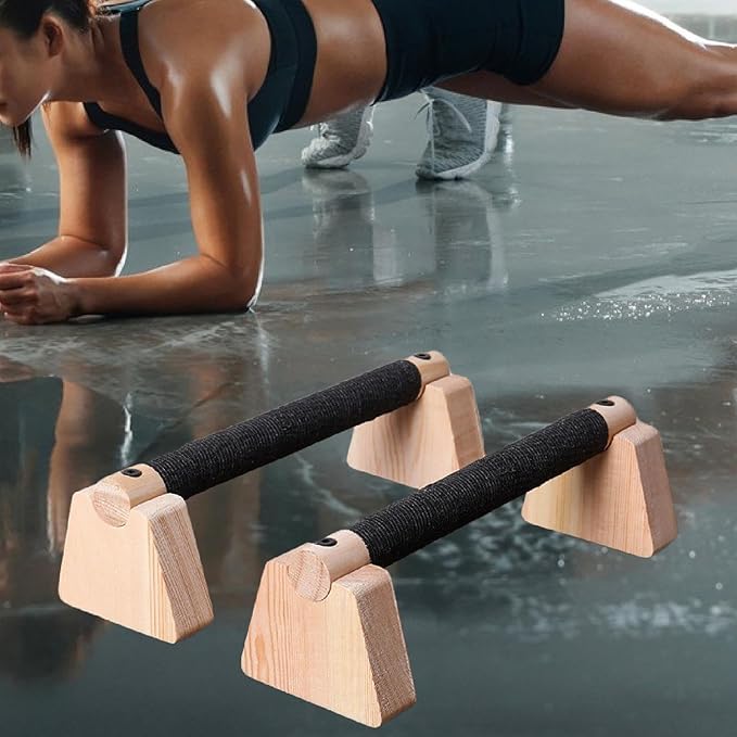 2Pcs Wood Push Up Bars for Adults, Non-Slip Base Parallettes for Strength Training, Planks, Calisthenics, Home Workout Equipment- 25CM
