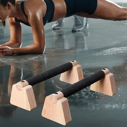 2Pcs Wood Push Up Bars for Adults, Non-Slip Base Parallettes for Strength Training, Planks, Calisthenics, Home Workout Equipment- 25CM