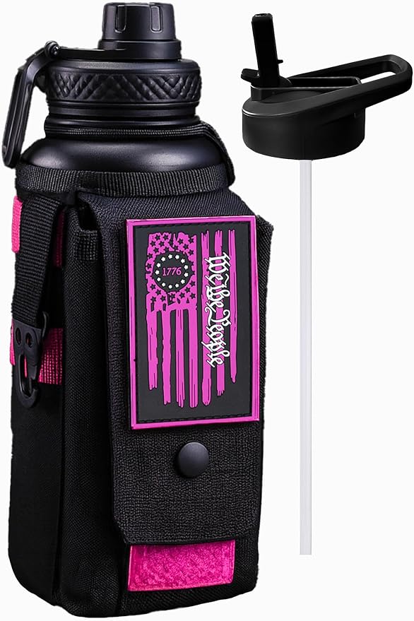 Iron Infidel Battle Bottle - 32 Oz Insulated Water Bottle with Straw Lid & Chug Cap, Stainless Steel Metal Flask Includes Rugged, Removable Sleeve for Keys, Wallet, & Phone (Valkyrie 1 Liter)