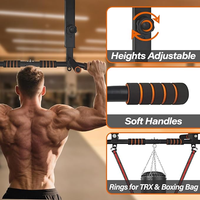 Joist Mounted Pull Up Bar,Wall Mount Pull Up Bar,Ceiling Mounted Chin Up Bar for Upper Body Workout, Dip Stand Supports to 440 Lbs