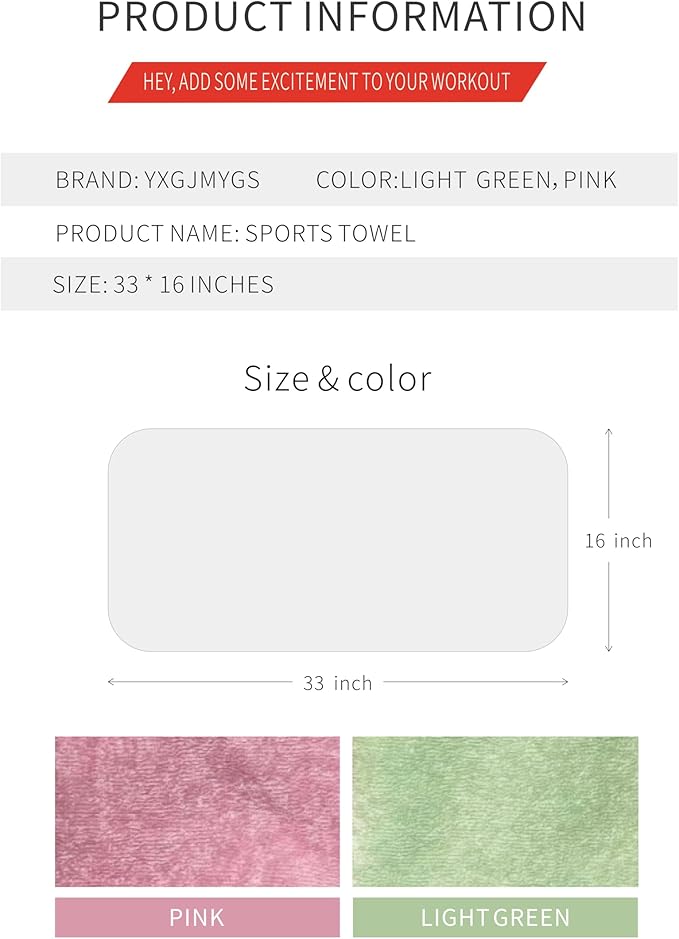 Sports Towel, Suitable For Sports And Fitness, Sweating, Sports Equipment, Exercise, 2650 Hand Washes Without Deformation or Fading, 33 X 16 Inch Quick Drying Towel (2 Packs, Pink+Light Green)