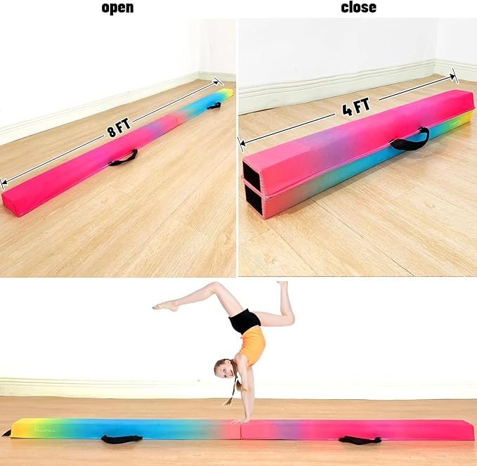 MARFULA 6 FT / 8 FT / 9 FT Folding Gymnastics Beam Foam Balance Floor Beam - Extra Firm - Suede Cover - Anti Slip Bottom with Carry Bag for Kids/Adults Home Use
