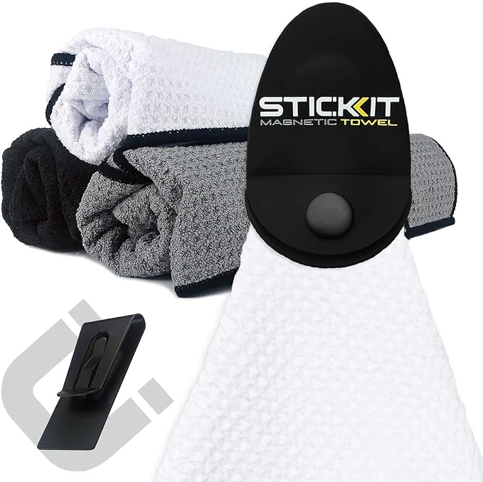 STICKIT Magnetic Sports Towel for Gym & Yoga, Quick-Dry Absorbent Microfiber with Deep Waffle Pockets, Powerful Magnet for Easy Access, Perfect for Workout and Outdoor Activities