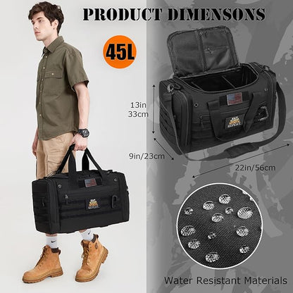 45L Large Duffle Bag for Men & Women, Tactical Military Duffle Bag for Travel Weekender, Gym Bag, Large Sports Bag for Hockey Football Baseball Soccer Basketball & Team Training, Black