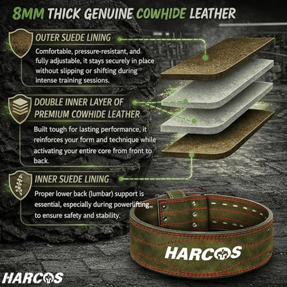Harcos USPA/IPL Competition Approved 8mm Leather Weightlifting Belt for Men and Women - Heavy Duty Gym Belt for Lifting, Squats, Deadlifts, Powerlifting, Back Support IPF for Fitness Workout
