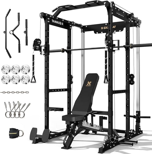 Gxmmat X6 Power Cage, 2200LB Multi-Function Power Rack with Independent Dual Aluminum Pulley System, Squat Rack for Home Gym Strength Training Equipment, Heavy-Duty Steel Construction