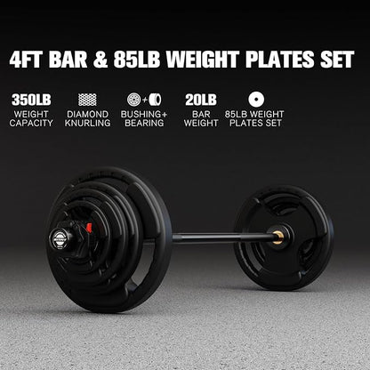 RitFit Barbell Weight Set - 4/6FT Olympic Barbell with Weight Plates (55-115LB Total) - Weightlifting Equipment for Squats, Curls, Deadlifts, Presses, Hip Thrusts