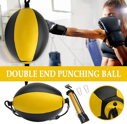 Reflex Boxing Ball, Punching Bag Set, Double End Feature Training Equipment, Pu Leather Ball with Carabiners and Headband, Speed and Reaction Hand Eye Exercise, Home Gym Use for Boxing 12x12 Inches
