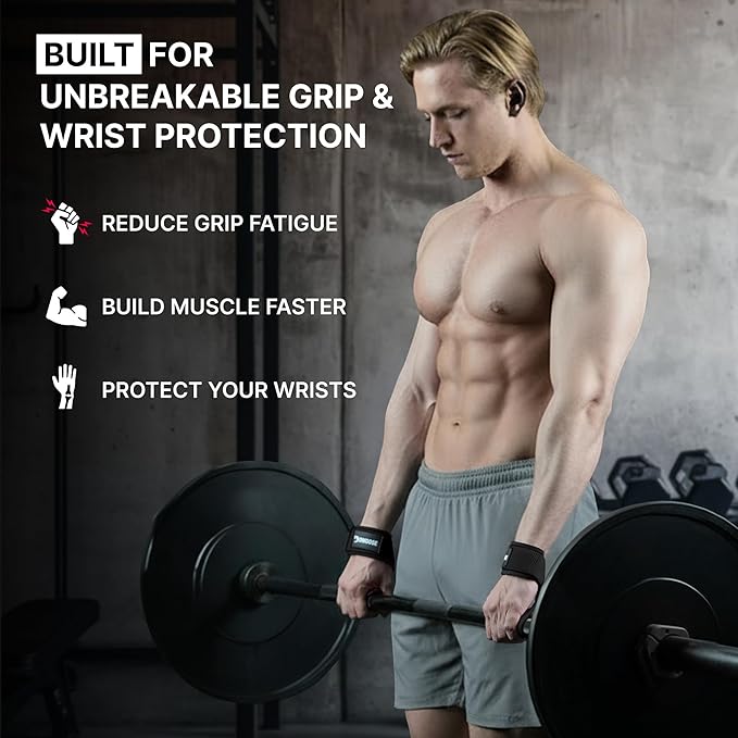 DMoose Fitness Lifting Straps 24" (Pair) - 5mm Padded Durable Wrist Straps for Weightlifting & Powerlifting - Cotton Lifting Strap with Silicone Grip for Men & Women - Deadlift Strap for Gym Workout