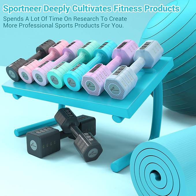 Sportneer Adjustable Dumbbells Hand Weights Set: 5 lb Dumbbell Set of 2 Each 2lb 3lb 4lb 5lb Free Weights Fast Adjust Weight 4 In 1 Weights Dumbbells Set for Women Men Home Gym Exercise Training
