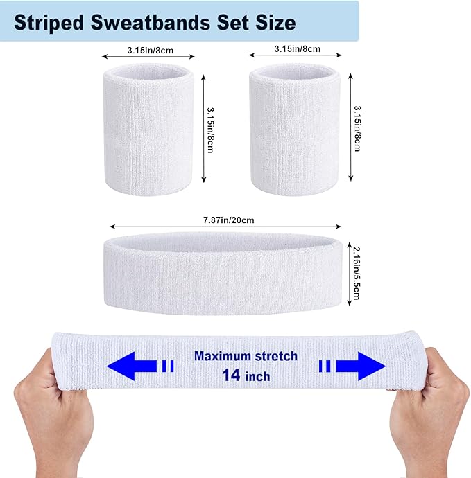 Sweatbands Headband and Wrist Set, Cotton Sweat Band for Athletic Men and Women, Sweatbands Sports Headbands for Working Out, Running, Basketball, Tennis, Yoga
