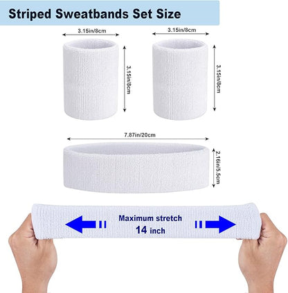Sweatbands Headband and Wrist Set, Cotton Sweat Band for Athletic Men and Women, Sweatbands Sports Headbands for Working Out, Running, Basketball, Tennis, Yoga
